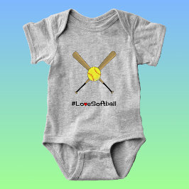 ラブソフトボールのハッシュタグスローガンスポーツ ベビーボディスーツ