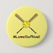 ラブソフトボール黄色のハッシュタグスポーツ 缶バッジ (正面)