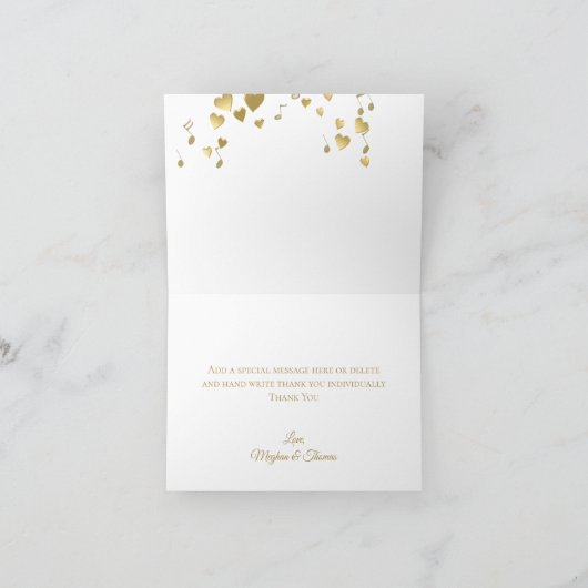 ラブソングのノートの写真は感謝していしています サンキューカード (内部)