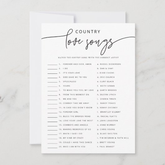 ラブソングマッチブライダルシャワーゲームアクティビティカード 招待状 (正面)