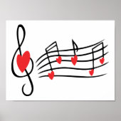 ラブソングミュージックノートかわいい赤い白黒友達 ポスター (正面)