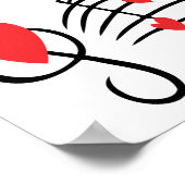 ラブソングミュージックノートかわいい赤い白黒友達 ポスター (角)