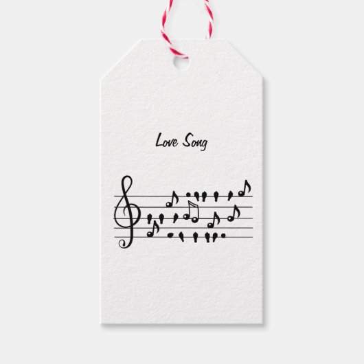 ラブソング、音符の間に座る鳥 ギフトタグ (正面)