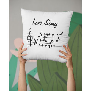 ラブソング 鳥の音符 ブラックホワイト アート クッション