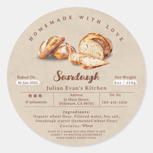 ラブソー焼いた生地コテージ法ラベル付き ラウンドシール (正面)