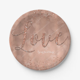 ラブタイプ文字フェイクバラ金ゴールドグリッターグラムパーティー ペーパープレート