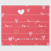 ラブタイポグラフィとハートパターン ラッピングペーパー (フラット)