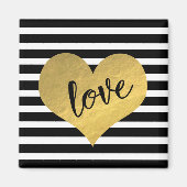 ラブタイポグラフィと金ゴールドハートとストライプ マグネット (正面)