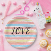 ラブタイポグラフィピンクイエローブルーウォーター色 ペーパープレート (パーティー)