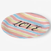 ラブタイポグラフィピンクイエローブルーウォーター色 ペーパープレート (アングル)