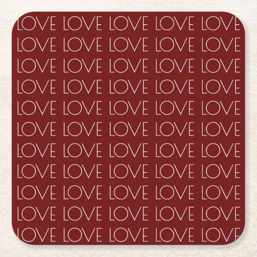 ラブタイポグラフィレッドスクエア紙飲み物用コースター スクエアペーパーコースター (正面)