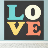 ラブタイポグラフィレトロカラースクエア キャンバスプリント (インサイチュ (ウッドフロア))