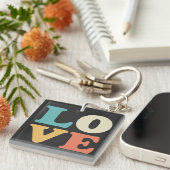 ラブタイポグラフィレトロカラースクエア キーホルダー (正面右)