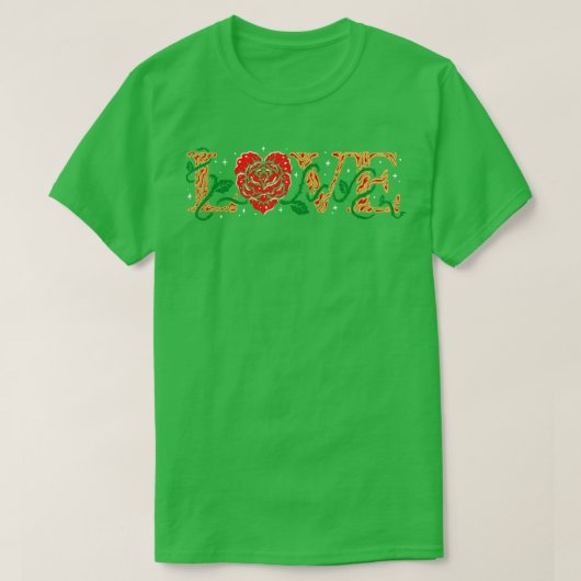 ラブタトゥーアートレタリングとバラ Tシャツ (デザイン正面)