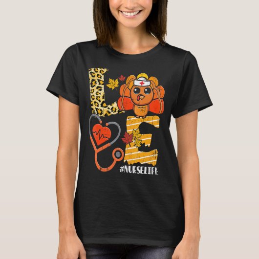 ラブターキッシュステソスコープナースライフ感謝祭 Tシャツ (正面)
