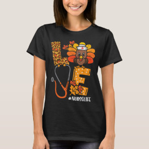 ラブターキー聴診器ナースライフ感謝祭Fa Tシャツ