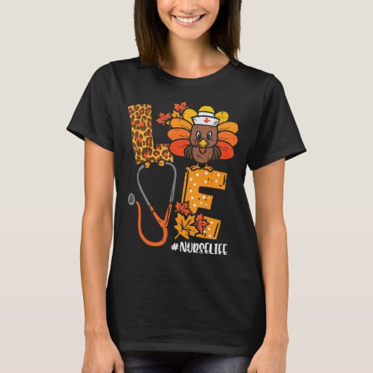 ラブターキー聴診器ナースライフ感謝祭Fa Tシャツ (正面)