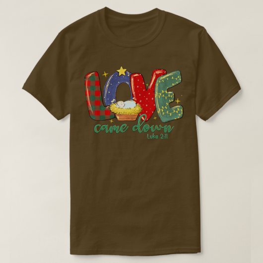 ラブダウン来ルークメリークリスマスベビーイエス Tシャツ (デザイン正面)