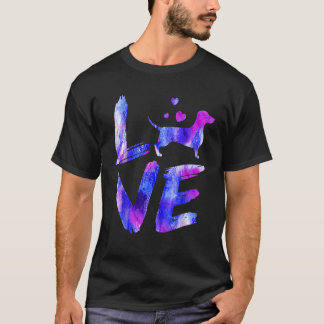 ラブダシュンドドキシーウィーナーウォーターカラーブルードッグママ Tシャツ