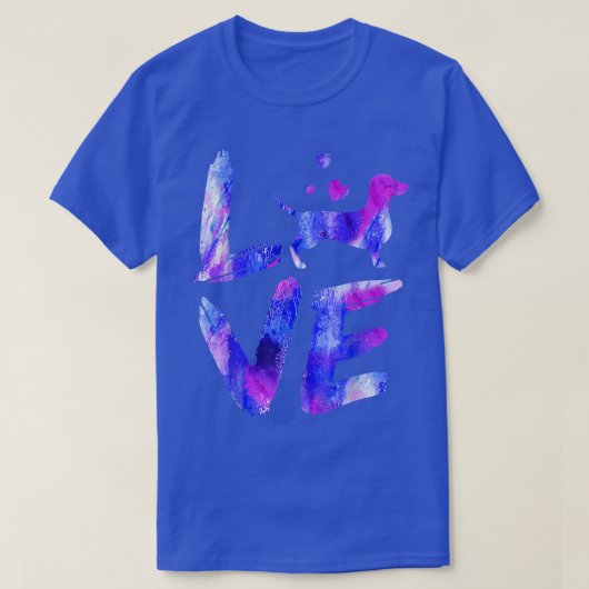 ラブダシュンドーウィーナーウォーターカラーブルードッグママ Tシャツ (デザイン正面)