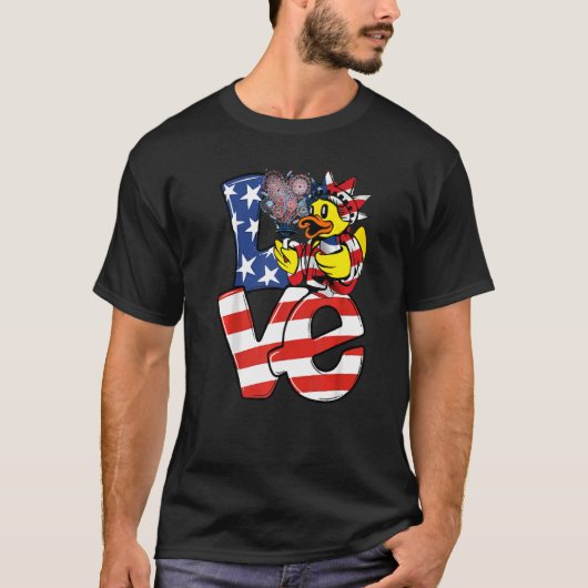 ラブダック愛国的なアメリカ国旗かわいいアヒル4番目 Tシャツ (正面)