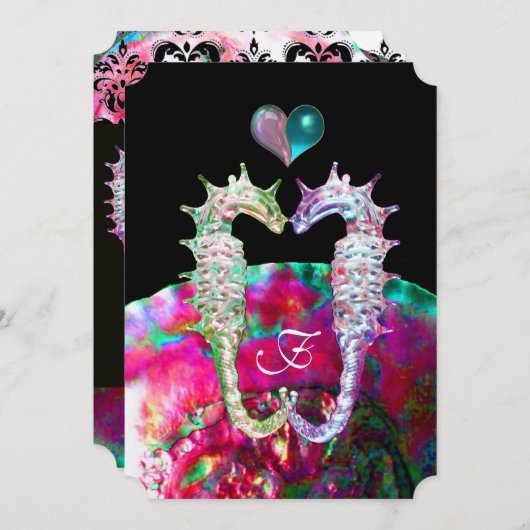 ラブダマスクビーチ結婚式モノグラム 招待状 (正面/裏面)