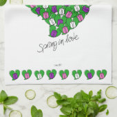 ラブチューリップカラフルの春（ピンク、紫、白） キッチンタオル (折り畳み)