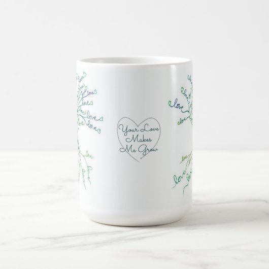 ラブツリーオブライフアートホワイトティール(緑がかった色)ブルーハートかわいい コーヒーマグカップ (中央)