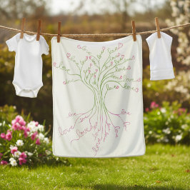 ラブツリーオブライフホワイトグリーンバレンタインハート シェルパブランケット