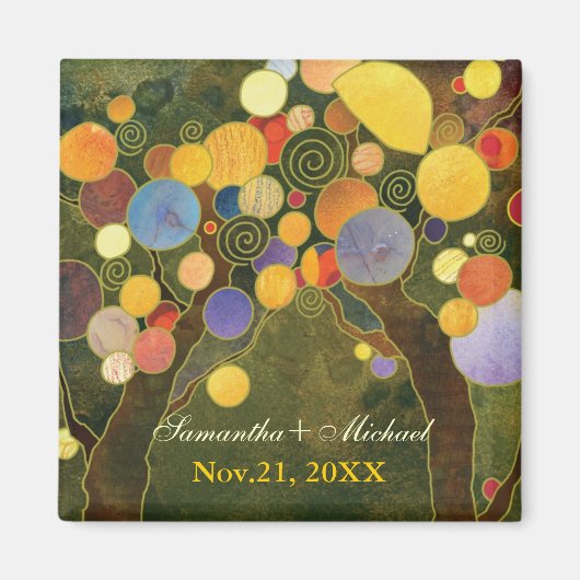 ラブツリーオリーブグリーンウェディング日付を保存 マグネット (正面)