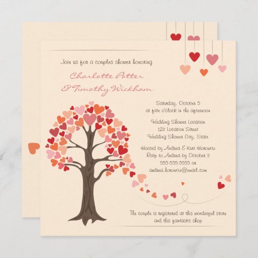 ラブツリーハートウェディングシャワー招待状 招待状 (正面/裏面)