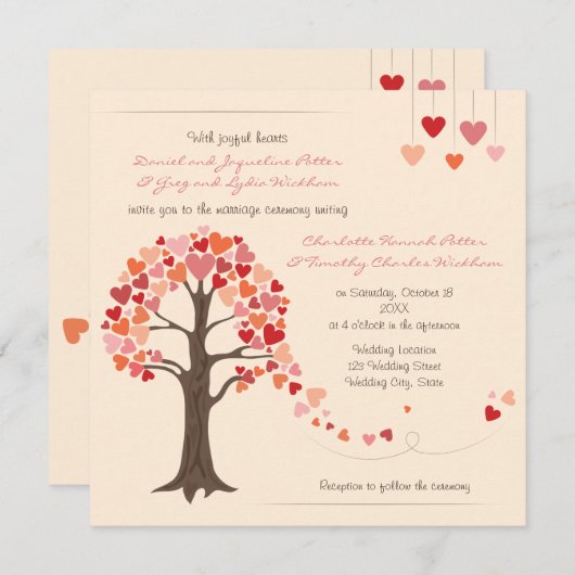 ラブツリーハート結婚式招待状 招待状 (正面/裏面)