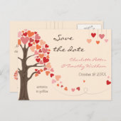 ラブツリーハート結婚式日付を保存 案内ポストカード (正面/裏面)