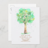 ラブツリーロマンチックな水色日付を保存 案内ポストカード (正面/裏面)