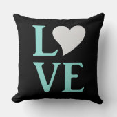 ラブティール（緑がかった色）ブルー&ブラックウェディングシャワーパーティー クッション (正面)