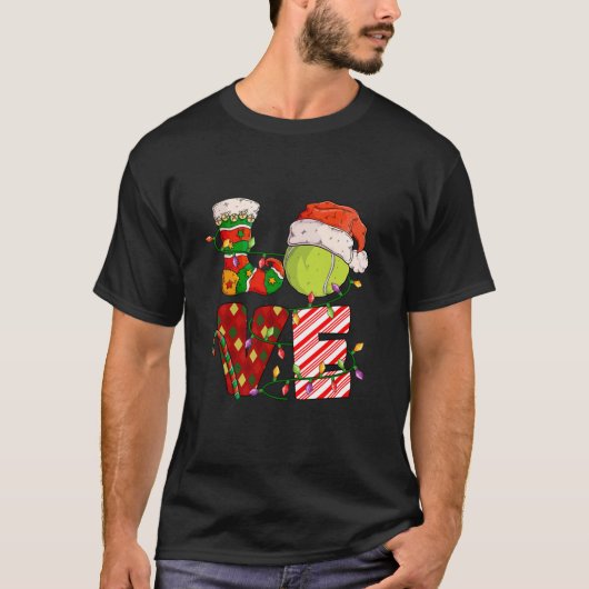 ラブテニスクリスマステニスプレーヤークリスマスパーティーロン Tシャツ (正面)