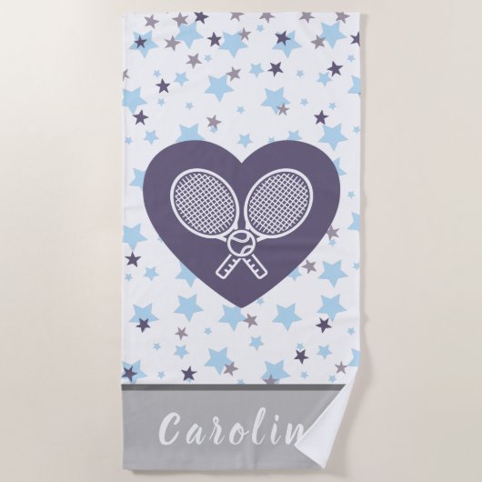 ラブテニスラケット&ボールスターカラフルズ ビーチタオル (正面)
