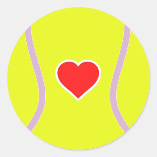 ラブテニス – スポーツボールとハート ラウンドシール (正面)