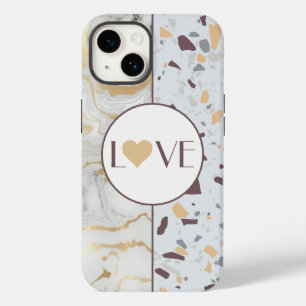 ラブテラッツォマーブルiPhoneケースと金ゴールドハート Case-Mate iPhone 14ケース