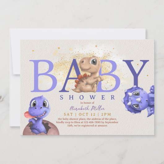 ラブディノシンプル男の赤ちゃんおもしろいかわいいドラゴン 招待状 (正面)