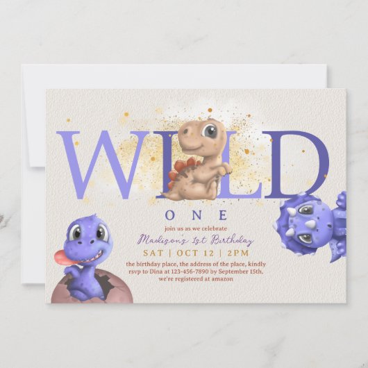 ラブディノシンプル男の赤ちゃんおもしろいファースト誕生日 招待状 (正面)