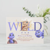 ラブディノシンプル男の赤ちゃんおもしろいファースト誕生日 招待状 (スタンド正面)