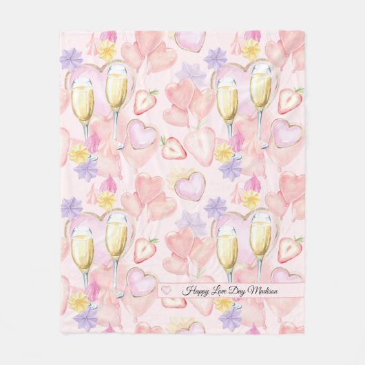 ラブデイ水彩ハートとスイーツパターン フリースブランケット (正面)