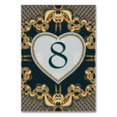 ラブデコモダンールレースティール(緑がかった色)金ゴールドテーブル番号カード テーブルナンバー (正面)