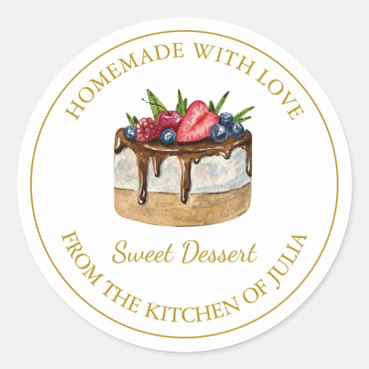 ラブデザートケーキラベル付き手作り |白 ラウンドシール (正面)