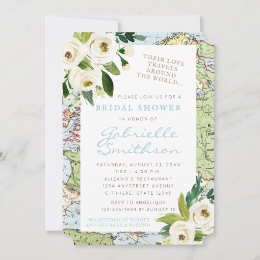 ラブトラベルフローラマップブライダルシャワー 招待状 (正面)