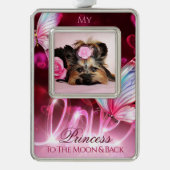 ラブトリビュート、ピンクハート＆バタフライ - ペットの写真 シルバープレートフレームオーナメント (正面)