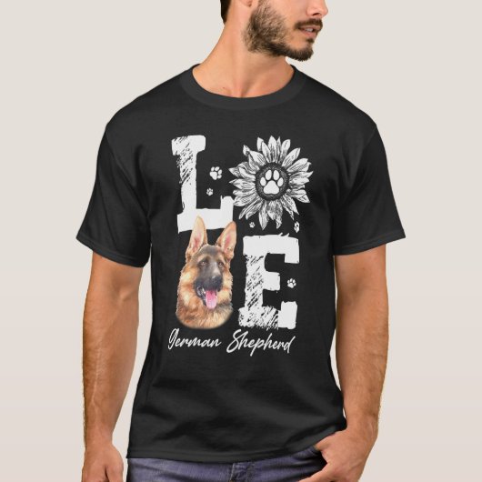 ラブドイツの羊飼い犬ポーヒマワリ Tシャツ (正面)