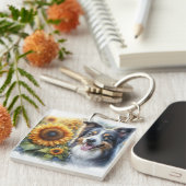 ラブドッグス縁どコリーひまわりアクリルキーチェーン キーホルダー (正面右)