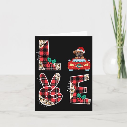 ラブドッグボクサー赤い車のクリスマスセーターに乗る カード (正面)